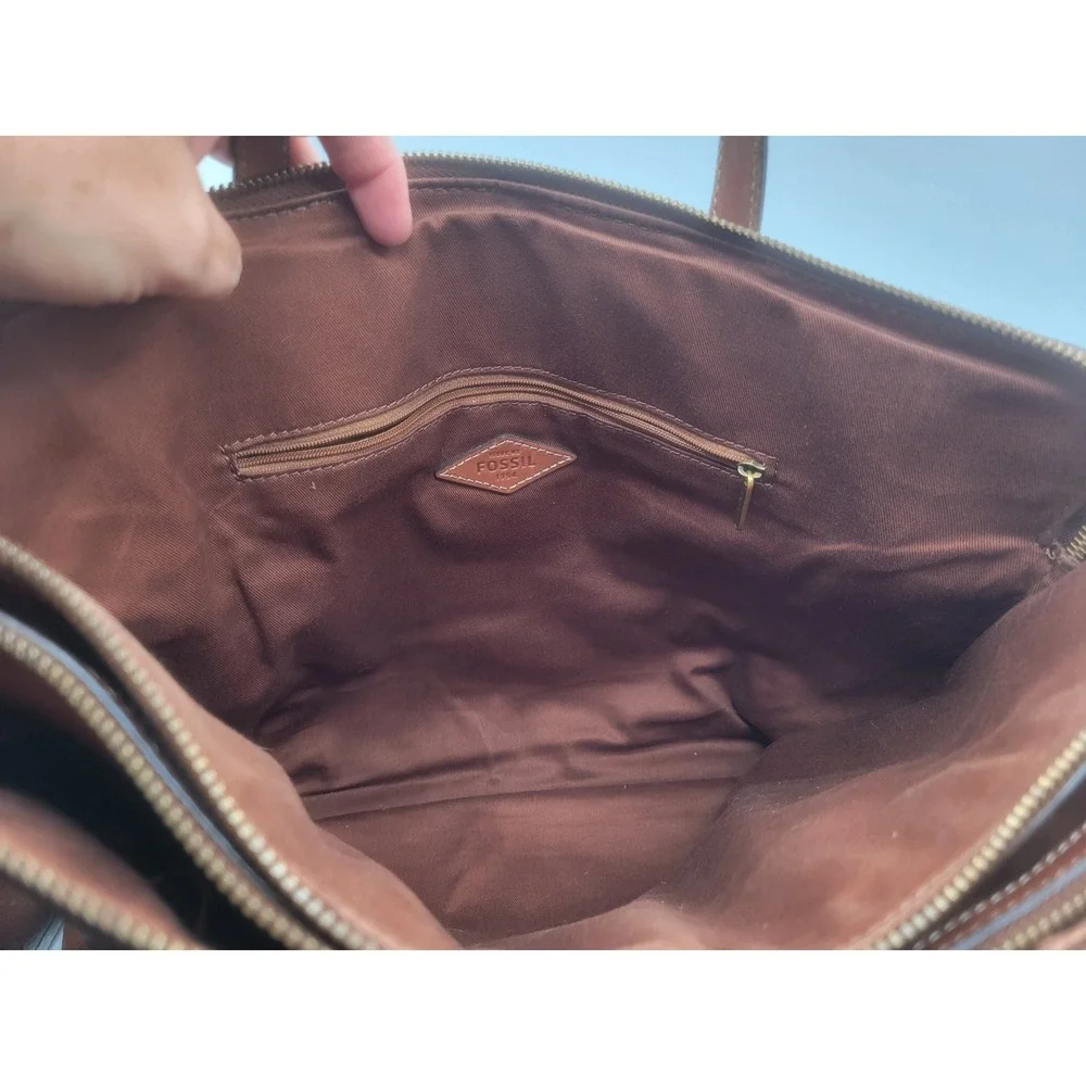 Fossil Rachel Satchel Brown Leather Triple Compartment Crossbody Laptop Bag